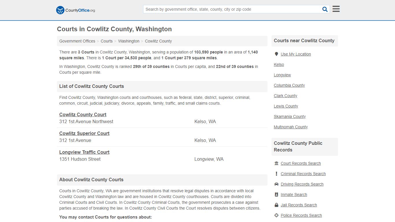 Courts - Cowlitz County, WA (Court Records & Calendars)